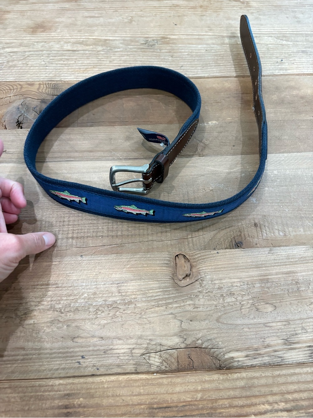Vineyard Vines Navy Canvas Belt with Embroidered Fish